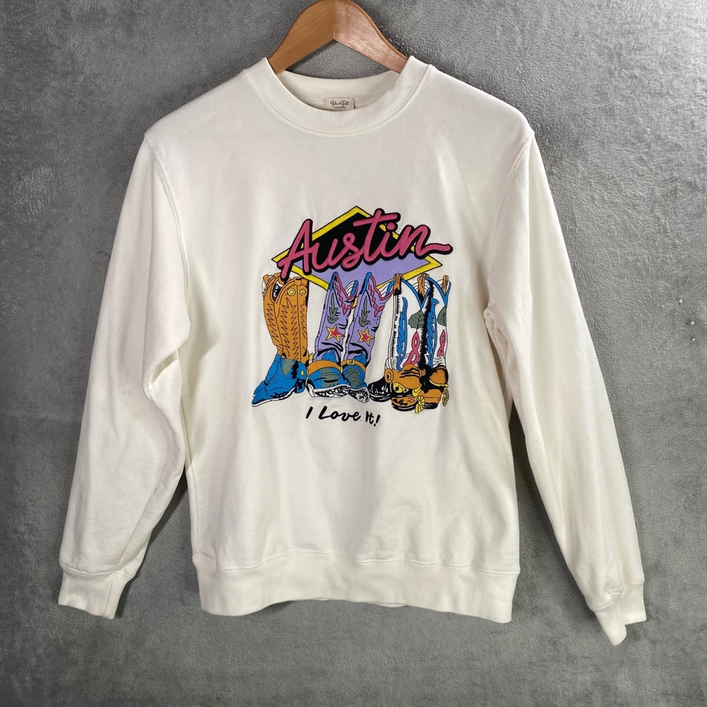 John‎ Galt Austin Cowboy Boots Sweatshirt Womens M/L Embroidered Western